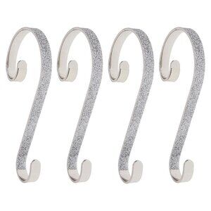 Christmas Stocking Holder Stocking Hanger 4 Pack Silver Glitter 4.4" Long